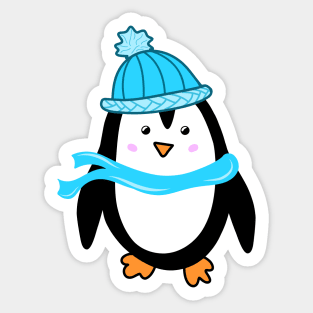 Festive Winter Penguin with Blue Knit Hat and Scarf, made by EndlessEmporium Sticker